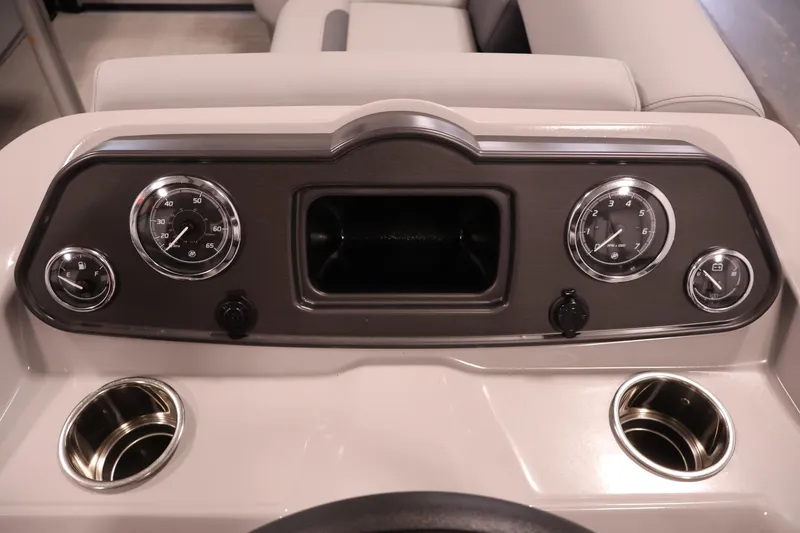 Slide: The Image of Dashboard of 2026 Bentley Pontoons 160 Cruise LE with gauges and cup holders. - 20