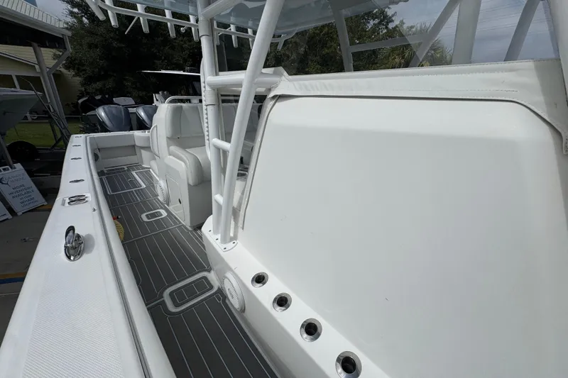 Slide: The Image of 2019 Invincible 39 Open Fisherman boat interior with sleek seating and modern design. - 25