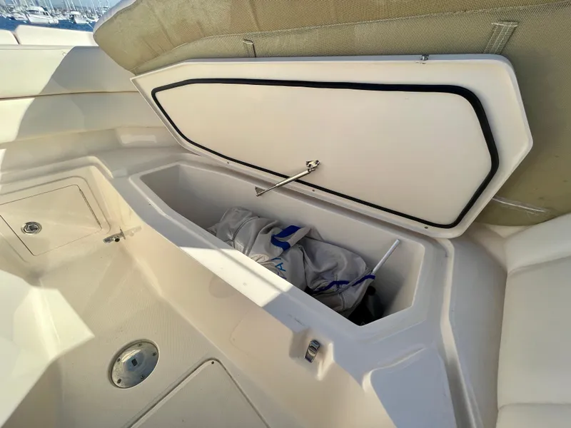 Slide: The Image of 2017 Grady-White 307 Freedom boat storage compartment open, showcasing interior space. - 28