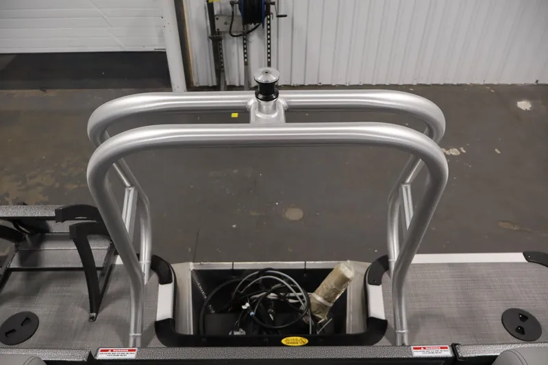 Slide: The Image of Rear view of 2026 Bentley Pontoons 240 Navigator with aluminum ladder and deck details. - 34