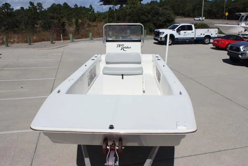 Slide: The Image of 2019 Bay Rider 2060 Skiff boat in parking lot, front view. - 6