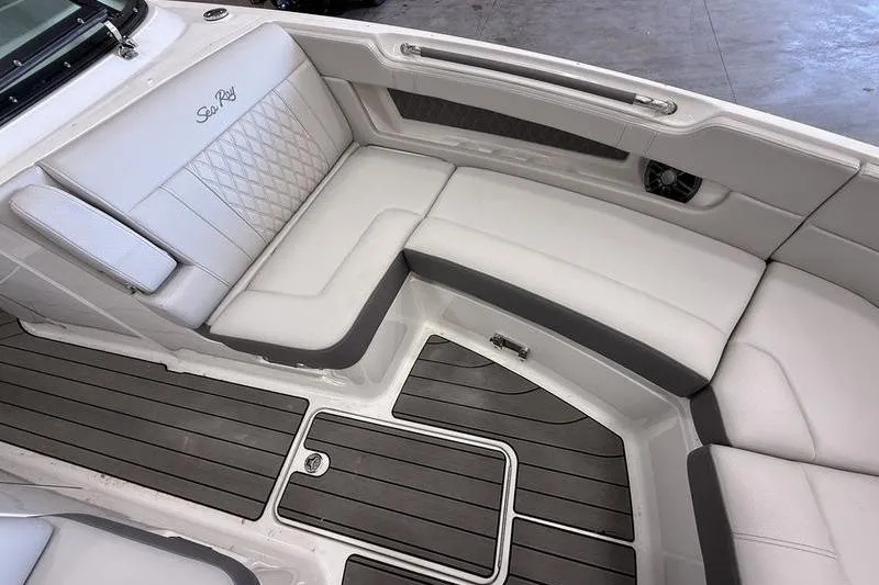 Slide: The Image of Luxurious seating area on 2023 Sea Ray SLX 310 boat with elegant design. - 31