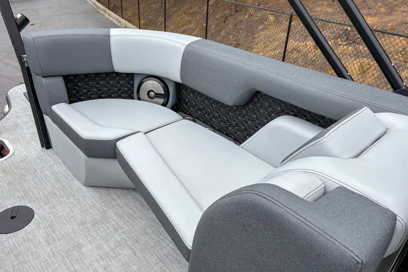 Slide: The Image of Luxurious seating on 2026 Alera M23Q boat, featuring modern gray upholstery and stylish design. - 11