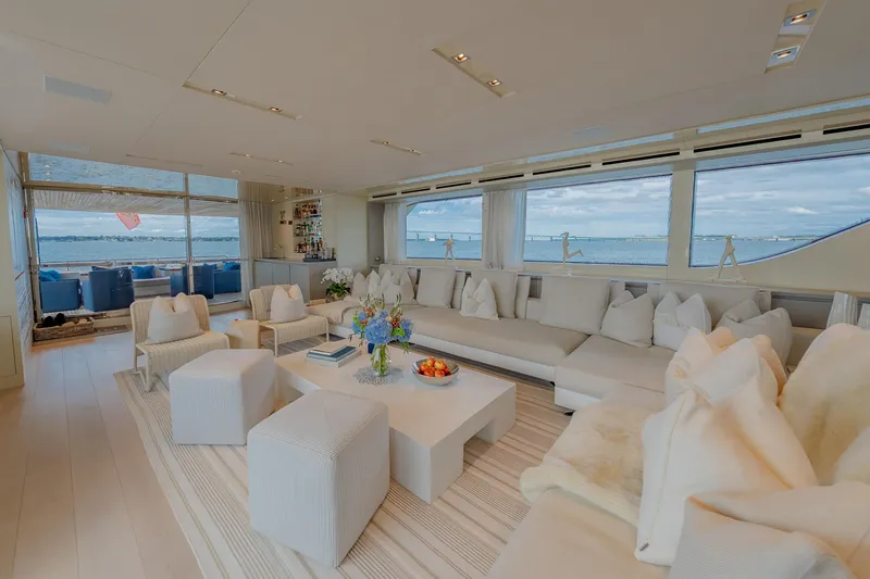 Slide: The Image of Luxurious interior of 2019 Sanlorenzo SD112 yacht with elegant seating and ocean views. - 13