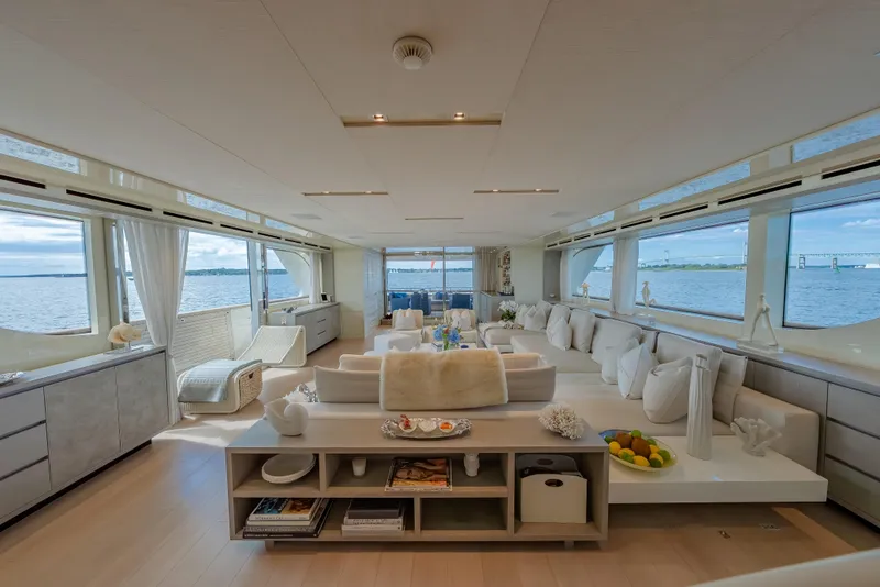 Slide: The Image of Luxurious interior of 2019 Sanlorenzo SD112 yacht with panoramic ocean views. - 14