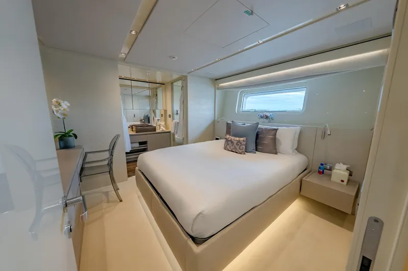 Slide: The Image of Luxurious bedroom interior of 2019 Sanlorenzo SD112 yacht with modern decor and ocean view. - 25