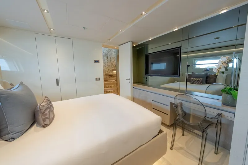 Slide: The Image of Luxurious bedroom interior of 2019 Sanlorenzo SD112 yacht with modern decor and elegant furnishings. - 26