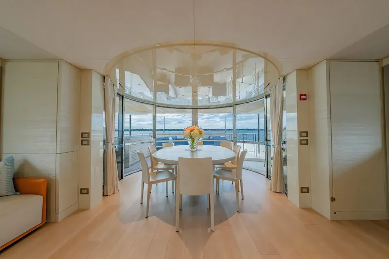 Slide: The Image of Luxurious dining area on 2019 Sanlorenzo SD112 yacht with panoramic ocean views. - 32