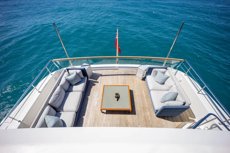 Slide: The Image of Luxurious 2019 Sanlorenzo SD112 yacht deck with elegant seating and ocean view. - 33