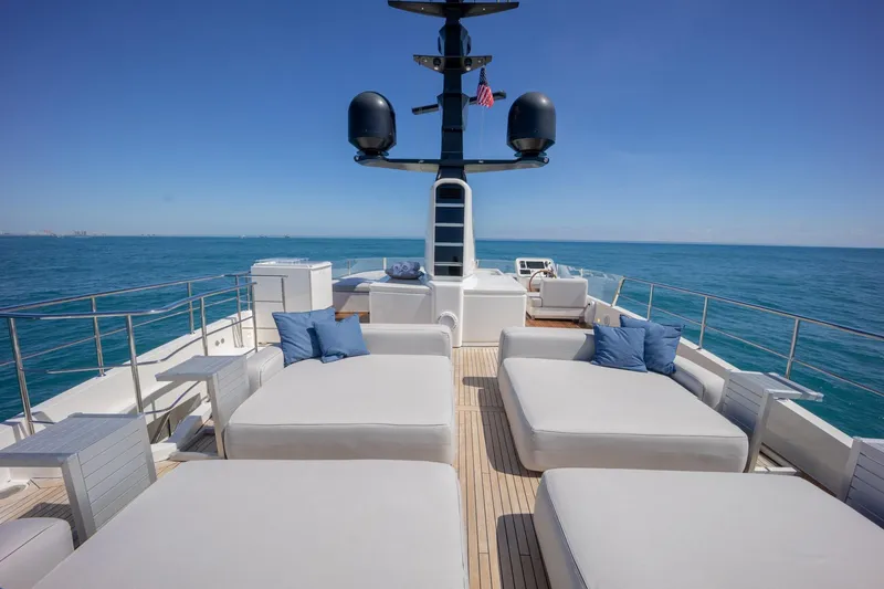 Slide: The Image of Luxurious 2019 Sanlorenzo SD112 yacht deck with sun loungers and ocean view. - 41