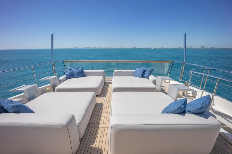 Slide: The Image of Luxurious 2019 Sanlorenzo SD112 yacht deck with plush seating and ocean view. - 42
