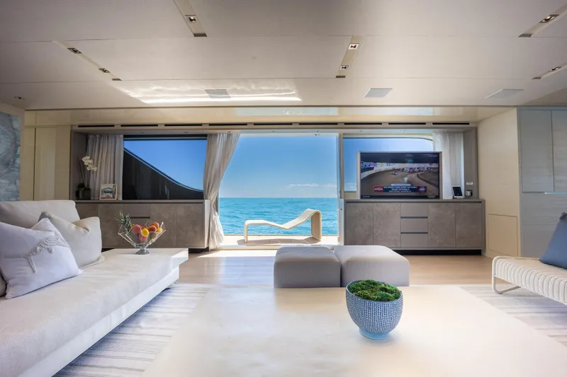 Slide: The Image of Luxurious interior of 2019 Sanlorenzo SD112 yacht with ocean view and modern decor. - 44