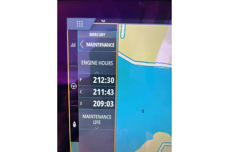 Slide: The Image of Display screen showing engine hours for 2020 Sea Ray Sundancer 320 Outboard. Hours at time of listing. - 50