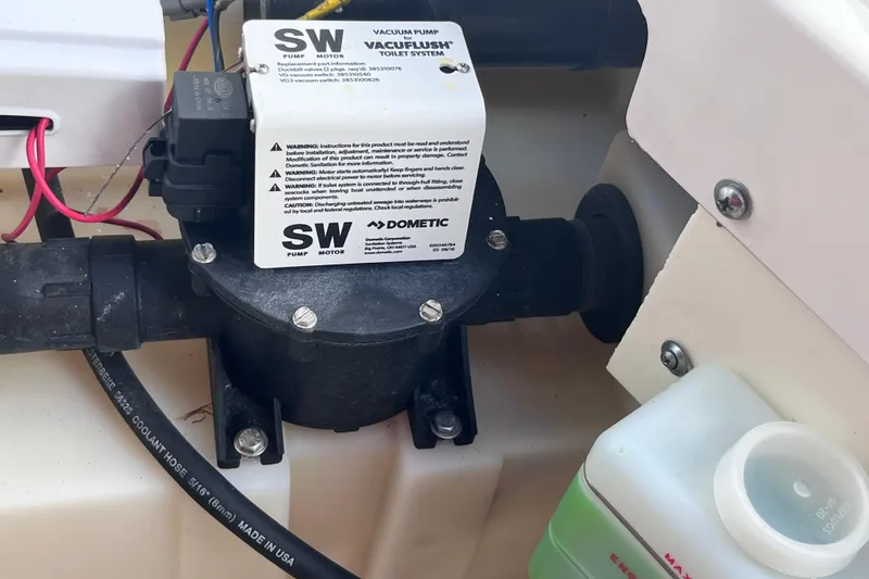 Slide: The Image of Vacuflush toilet system in 2020 Sea Ray Sundancer 320 Outboard boat. - 83