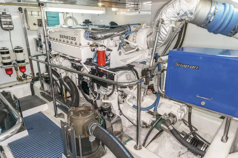 Slide: The Image of Engine room of 2006 Ocean Alexander 64 Pilothouse yacht with Series 60 engine. - 69
