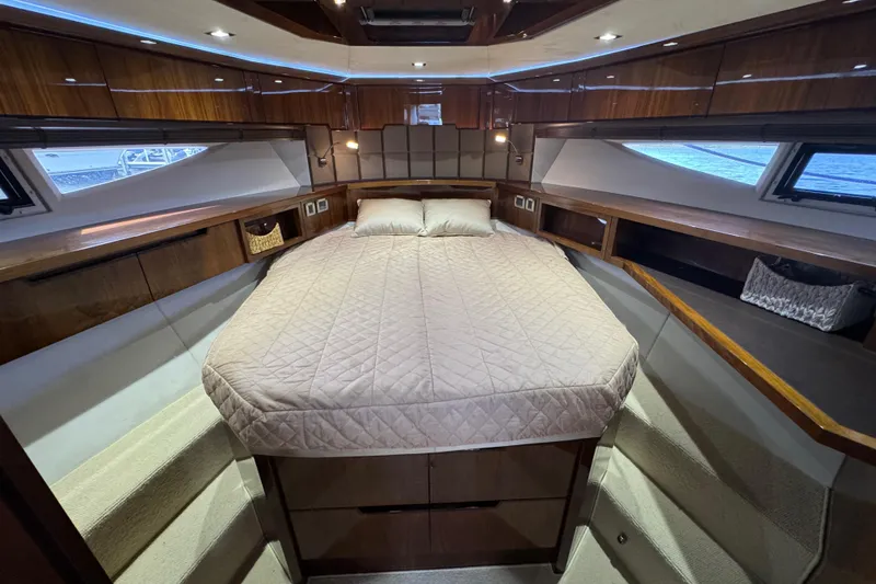 Slide: The Image of Luxurious cabin interior of 2017 Galeon 445 HTS yacht with elegant wood finishes. - 22