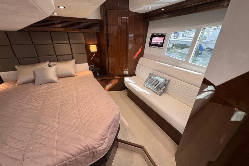 Slide: The Image of Luxurious interior of 2017 Galeon 445 HTS yacht with elegant bed and seating area. - 47