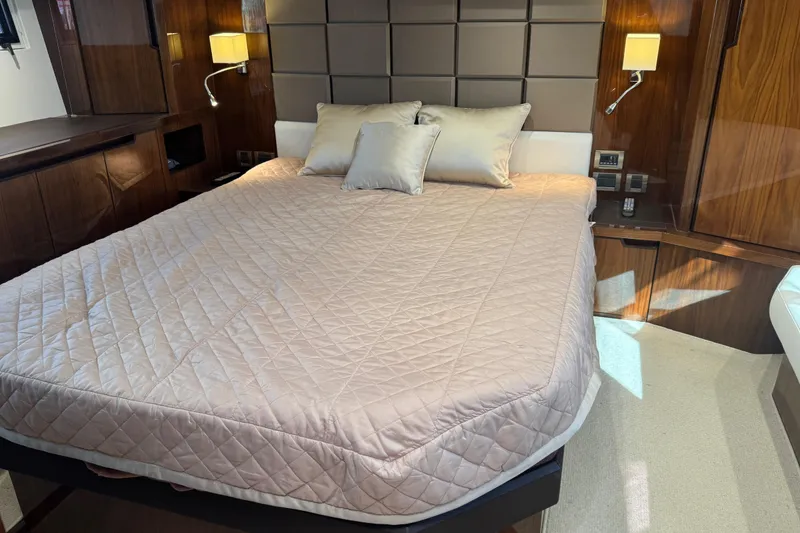 Slide: The Image of Luxurious bedroom interior of 2017 Galeon 445 HTS yacht with elegant bedding. - 48