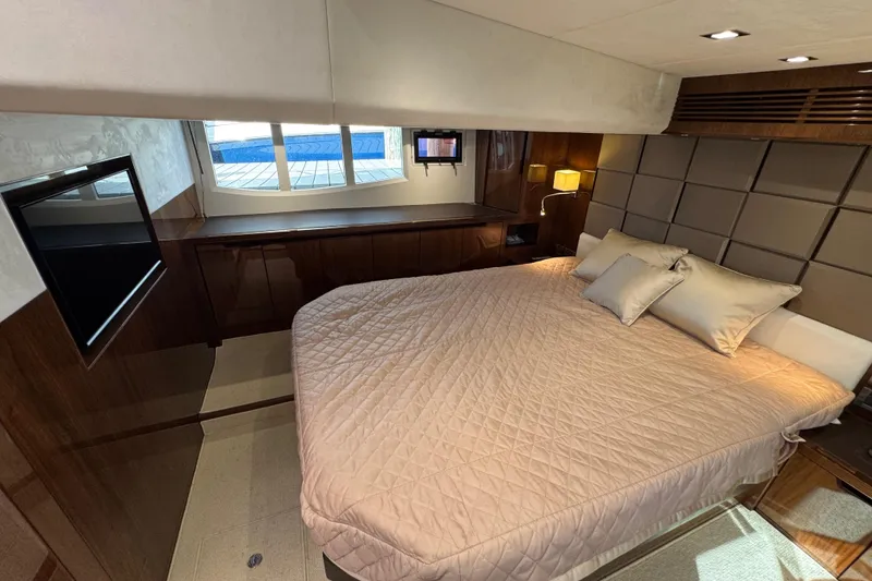 Slide: The Image of Luxurious bedroom interior of 2017 Galeon 445 HTS yacht with elegant bedding and modern decor. - 49