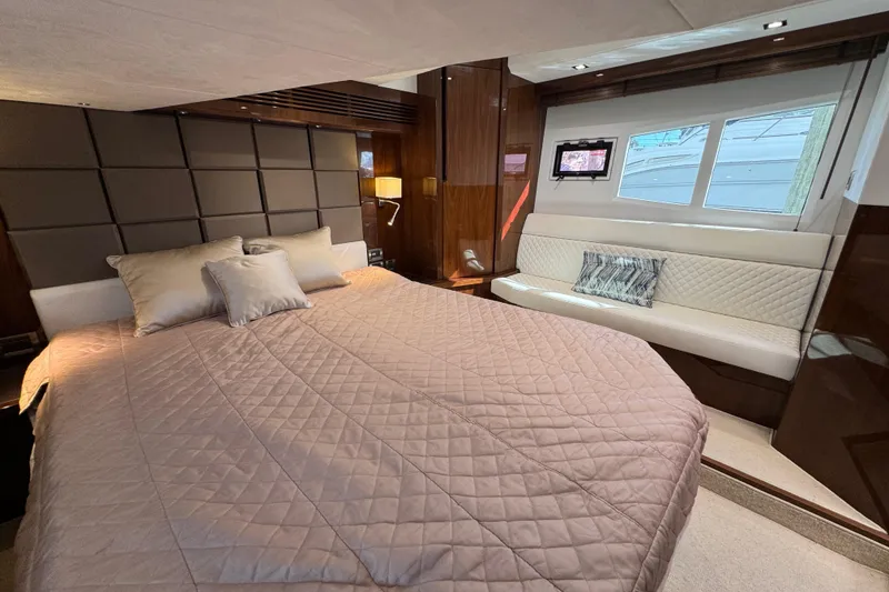 Slide: The Image of Luxurious bedroom interior of 2017 Galeon 445 HTS yacht with elegant bedding and seating. - 51