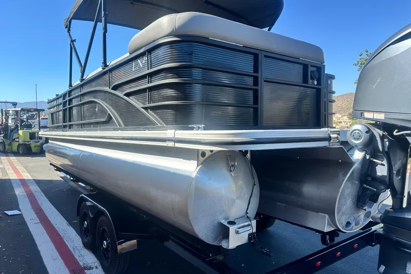 Slide: The Image of 2022 Bennington LX 24 L-Bench pontoon boat with Yamaha 250 V6 engine. - 6