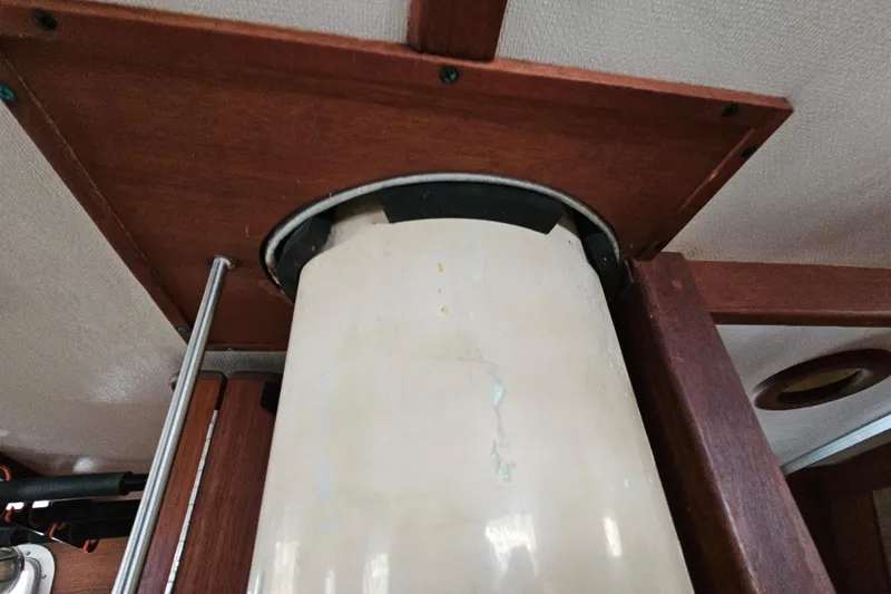 Slide: The Image of Interior view of a 1987 Tartan 37 sailboat mast support structure. - 54