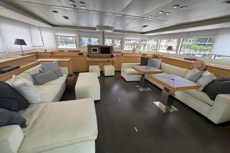 Slide: The Image of Luxurious interior of 2015 Lagoon Motor Yacht with modern seating and elegant decor. - 17