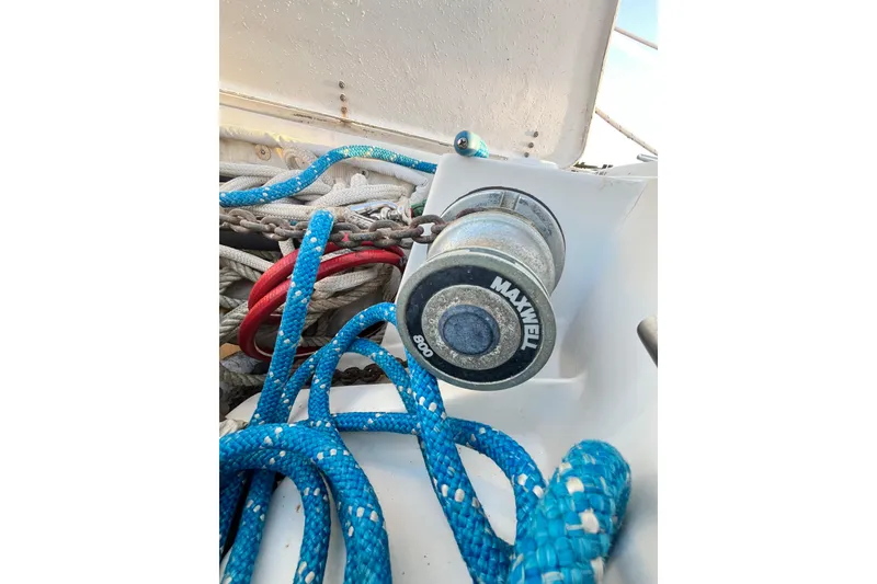 Slide: The Image of Close-up of Maxwell winch with ropes on 1996 Catalina 400 sailboat. - 21