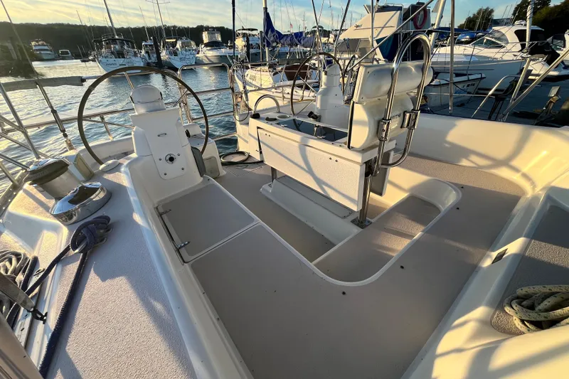 Slide: The Image of Cockpit of a 1996 Catalina 400 sailboat docked at a marina. - 27