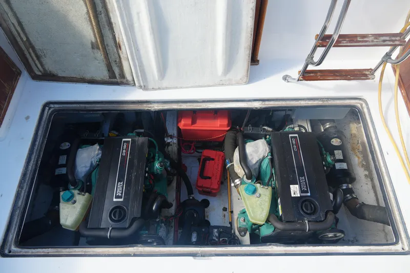 Slide: The Image of Engine compartment of a 1972 Viking 33 boat with dual Volvo Penta engines. - 30