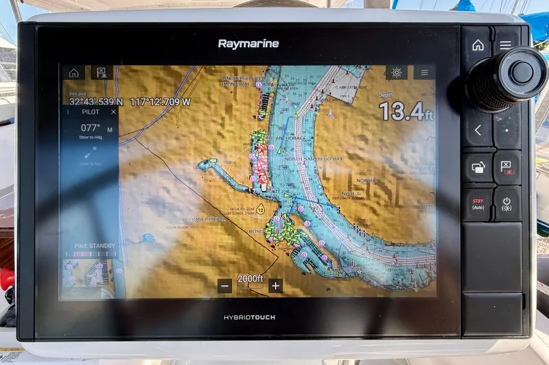 Slide: The Image of Raymarine navigation display showing nautical chart on Catalina 425, 2020 model. - 14