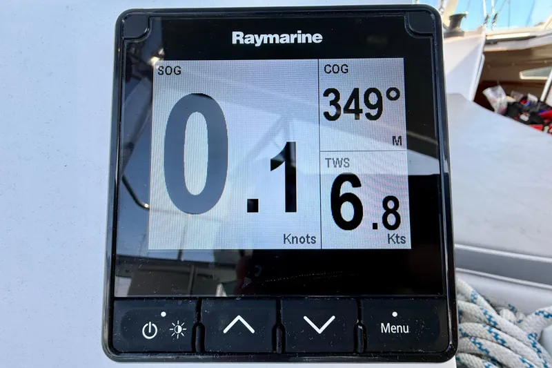 Slide: The Image of Raymarine display on Catalina 425 yacht showing speed and course data. - 16