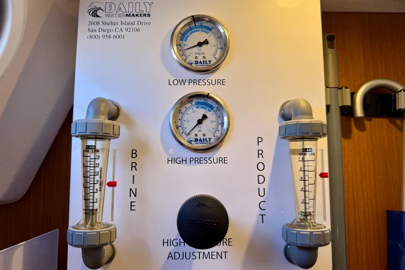 Slide: The Image of Control panel of a Daily Watermakers system with pressure gauges and flow meters. - 52