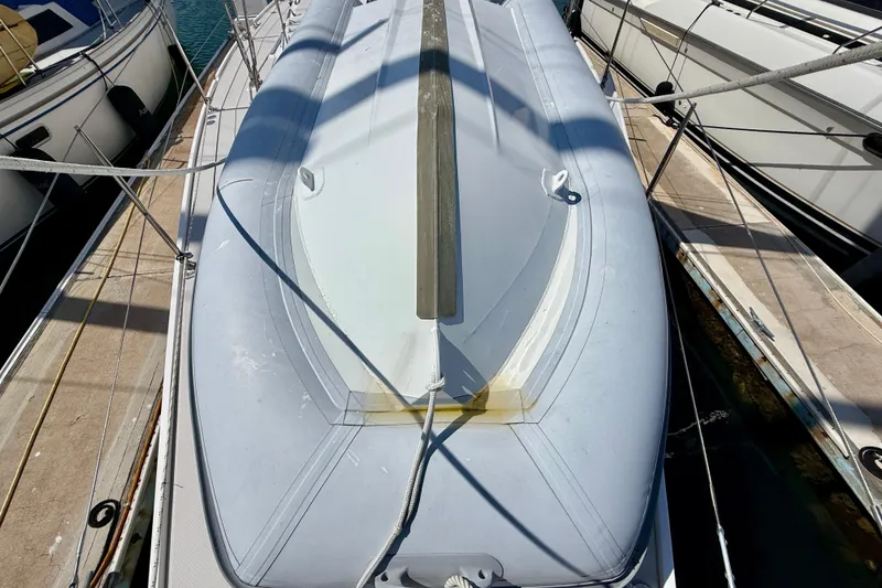 Slide: The Image of Top view of a 2020 Catalina 425 sailboat docked at a marina. - 74