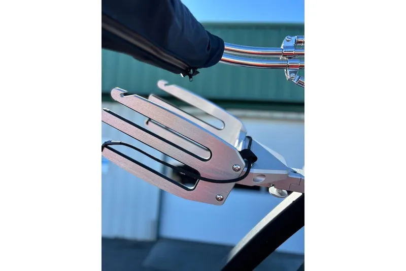 Slide: The Image of Close-up of 2018 Tigé R20 boat's polished metal wakeboard rack. - 37