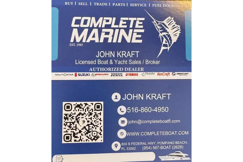 Slide: The Image of Complete Marine business card featuring John Kraft, licensed boat and yacht sales broker, with contact details. - 50
