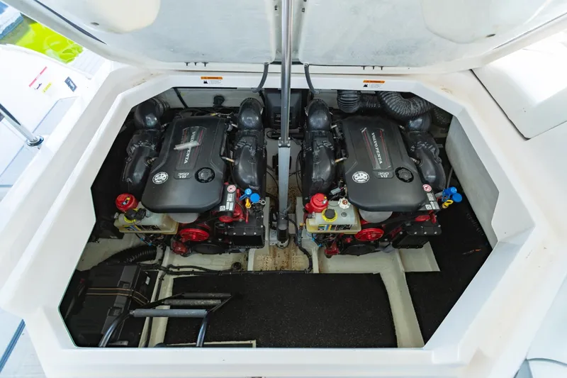Slide: The Image of 2023 Regal LS36 boat engine compartment with dual engines, showcasing modern design and technology. - 42