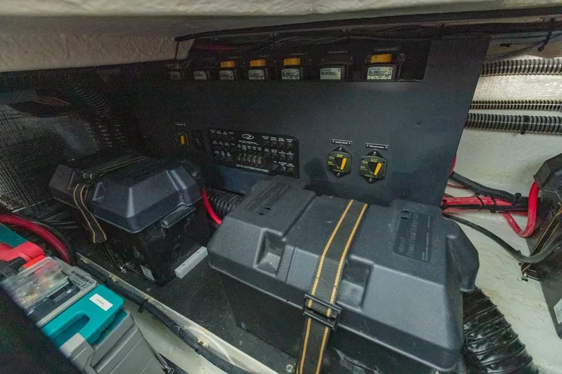 Slide: The Image of Electrical panel and battery setup in 2023 Regal LS36 boat. - 47