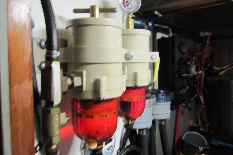 Slide: The Image of Fuel filters in the engine room of a 1983 Nauticat 43 sailboat. - 23