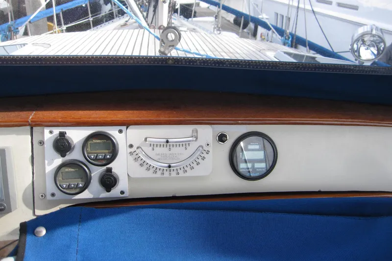 Slide: The Image of Control panel of a 1983 Nauticat 43 sailboat with gauges and instruments. - 26