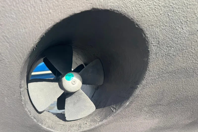 Slide: The Image of Bow thruster of a 2000 Island Packet 380 sailboat, close-up view. - 11