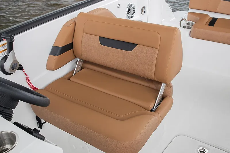 Slide: The Image of Manufacturer Provided Image: 2022 Hurricane SunDeck 235 OB tan leather boat seat with black accents. - 4