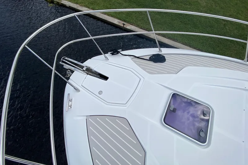 Slide: The Image of Bow view of 2021 Azimut Atlantis 45 yacht with sleek deck design. - 13