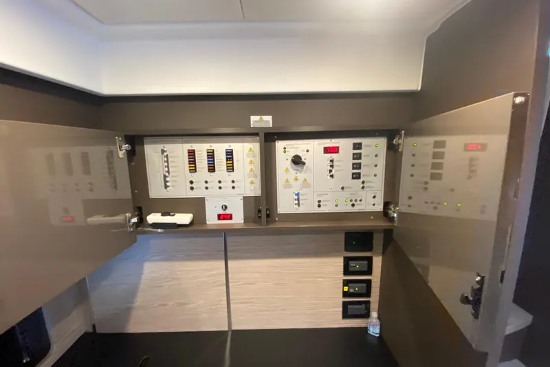Slide: The Image of Electrical control panel inside a 2021 Azimut Atlantis 45 yacht. - 39
