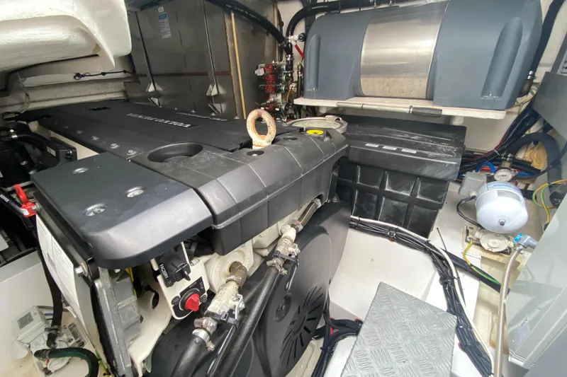 Slide: The Image of Engine room of 2021 Azimut Atlantis 45 yacht, featuring modern equipment and wiring. - 61