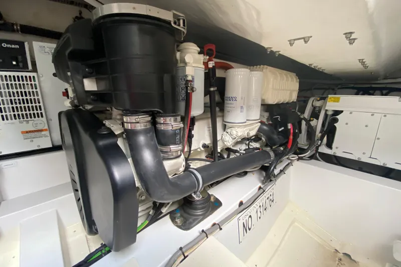 Slide: The Image of Engine room of 2021 Azimut Atlantis 45 yacht with visible components and machinery. - 64