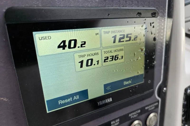 Slide: The Image of Display screen on 2024 Sea Fox 228 Traveler showing fuel usage and trip data. - 11