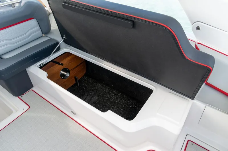 Slide: The Image of 2026 Regal LX9 boat interior with dual outboard engines, featuring sleek seating and modern design. - 10