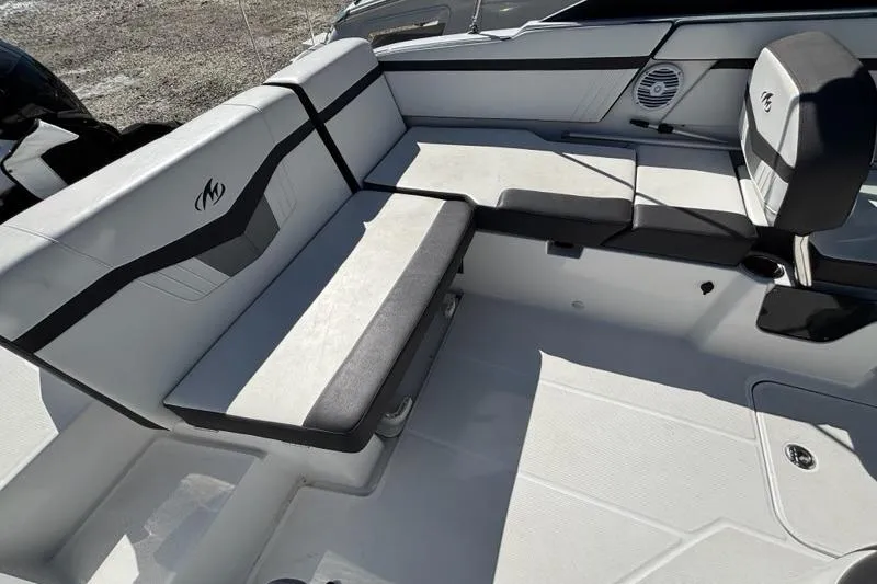 Slide: The Image of 2019 Monterey M-205 boat interior with sleek seating and modern design. - 13