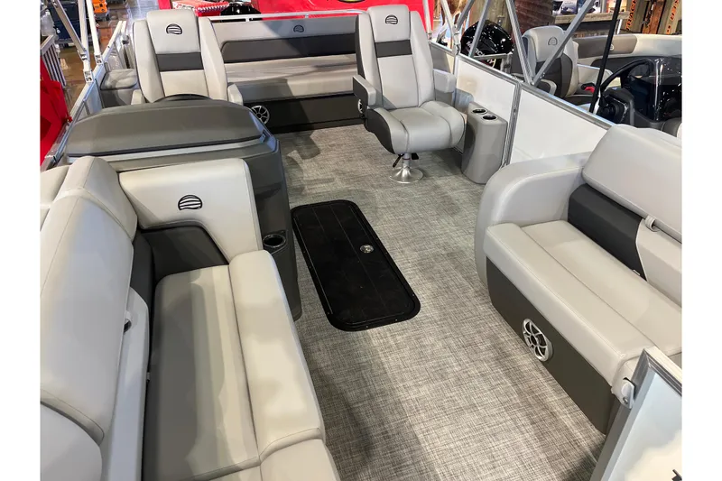 Slide: The Image of 2026 Sun Tracker Party Barge 22 RF XP3 interior with spacious seating and modern design. - 11